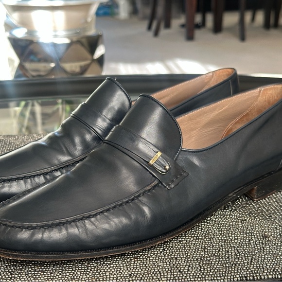 Bally Men’s Leather Loafers - Navy Slip-On Dress Shoes, Size 13M Made in Italy - Picture 1 of 9